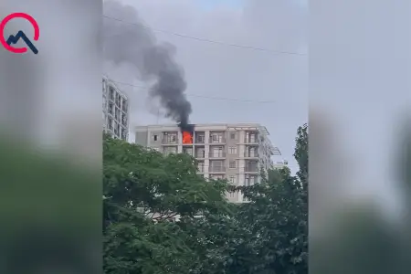 Nərimanovda çoxmərtəbəli binada yanğın baş verib