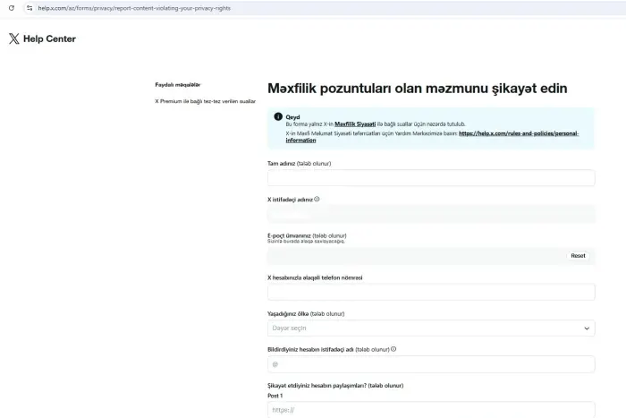 “X”də məxfilik şikayətləri Azərbaycan dilində qəbul olunur