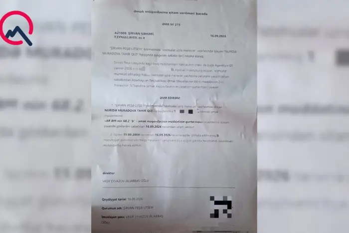 Şirvanda 20 ildir işlədiyi liseydən çıxarılan qadın şikayət edib