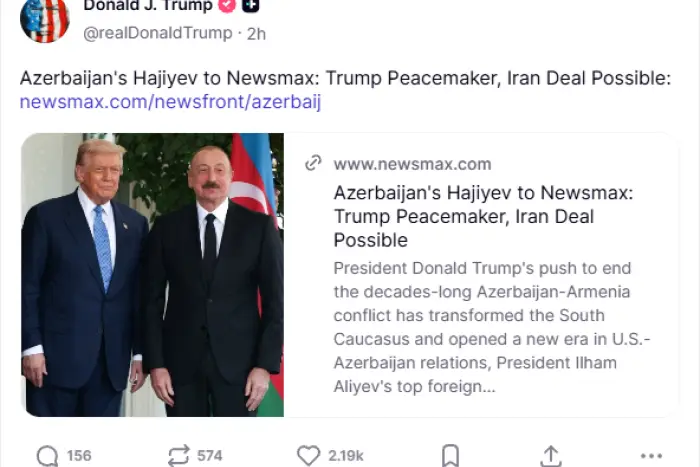 ABŞ Prezidenti Tramp Hikmət Hacıyevin müsahibəsini paylaşdı